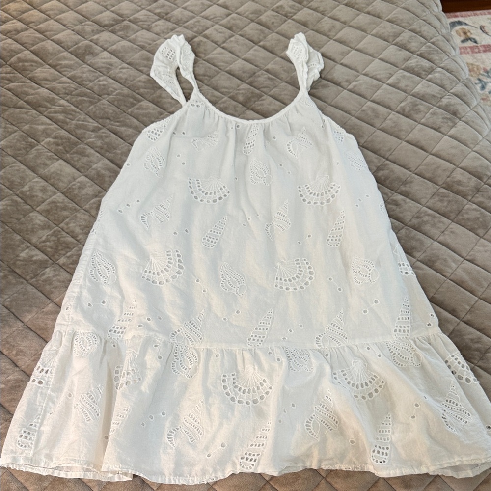 Girls White Eyelet Sundress with Ruffle Hem